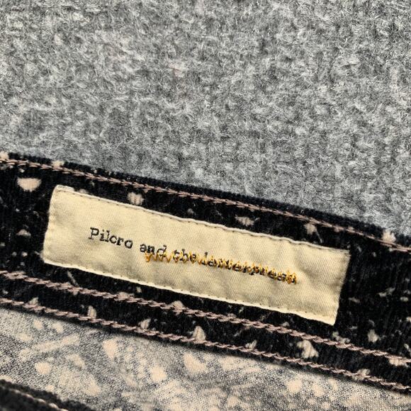 Pilcro Pants Womens 25 Black Cream Corduroy Fit Serif Skinny Ankle Anthropologie - Picture 6 of 16